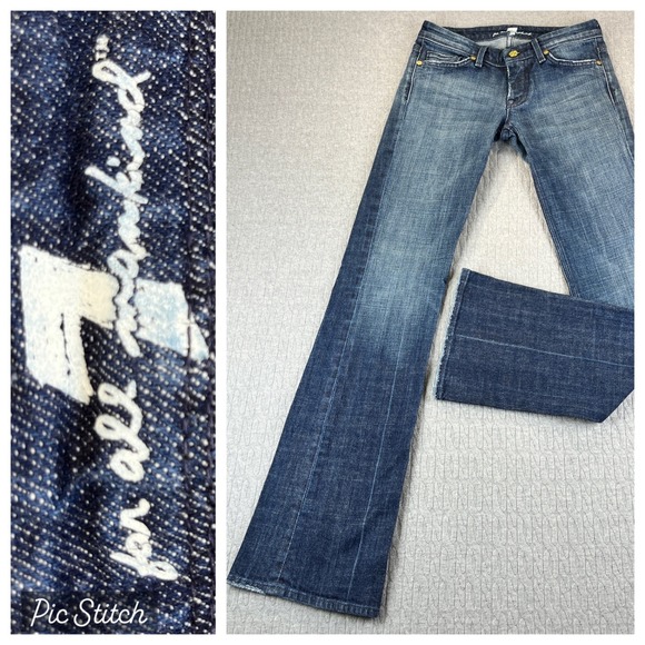 7 For All Mankind bootcut Dress Jeans Womens 25X32 low rise medium Wash - Picture 1 of 14